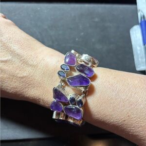 Gorgeous Multi Stone Amethyst 925 Sterling Silver Hardware Bracelet